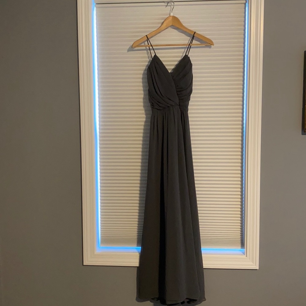 Hayley Paige Grey Floor Length Bridesmaid Dress